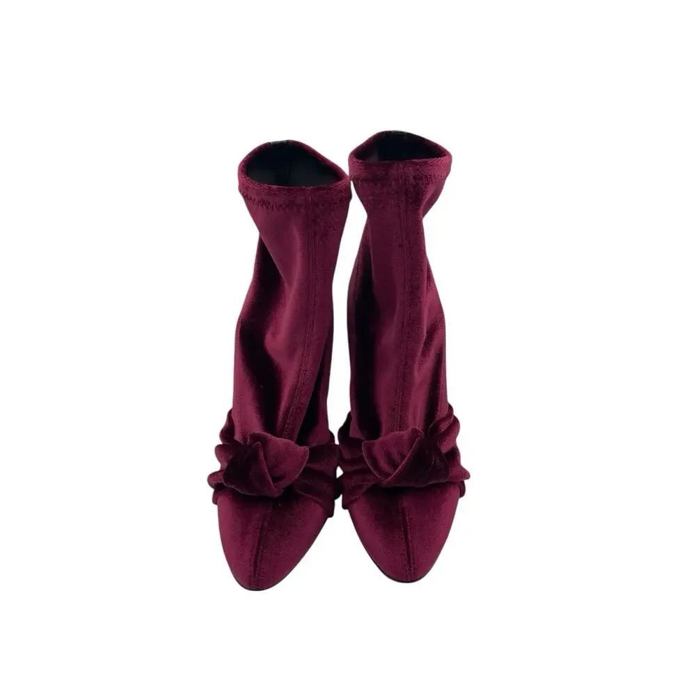 Giuseppe Zanotti Soft Velvet Bow Sock Ankle Boots Size 37 US 7 - Picture 2 of 11